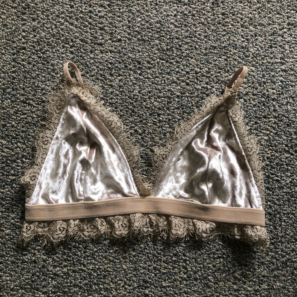 Lace-Trim Velvet Bralette in Taupe